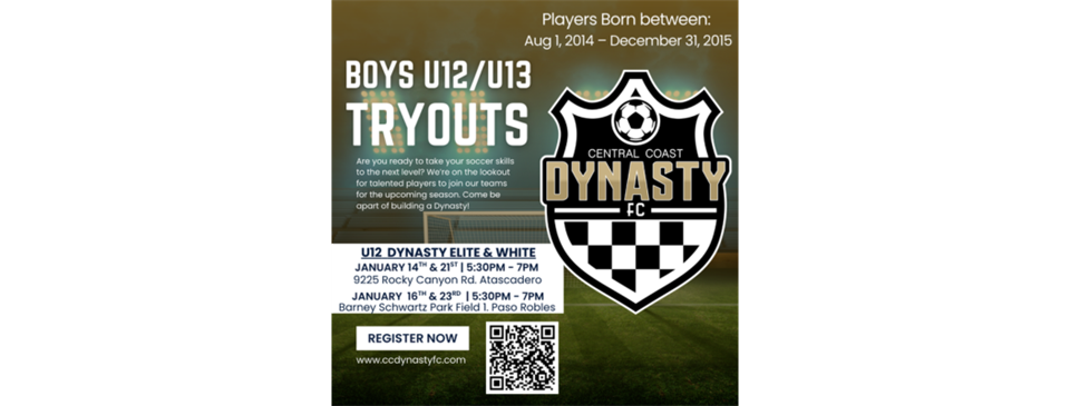 BOYS U12/13 ELITE TEAM & WHITE TEAM TRYOUTS
