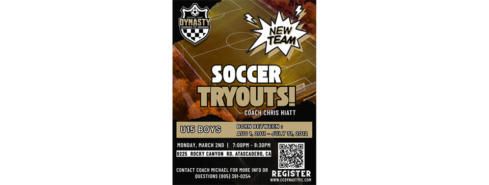 CC DYNASTY FC - BU15 TEAM TRYOUTS